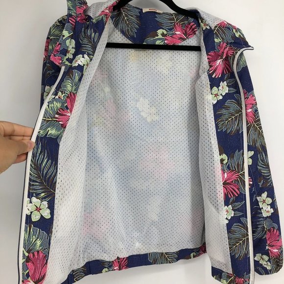 Bench floral navy windbreaker hooded full zip jacket size L (fits like small) - Picture 8 of 14